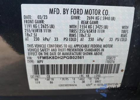 2023 Ford Explorer Xlt from USA, damaged, VIN 1FMSK8DH2PGB02561